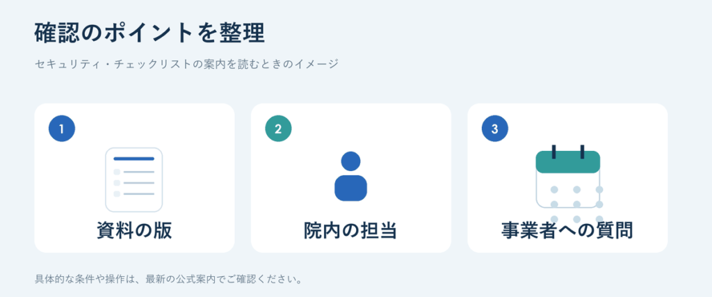 セキュリティ・チェックリストについて、確認を進めるときのイメージ図